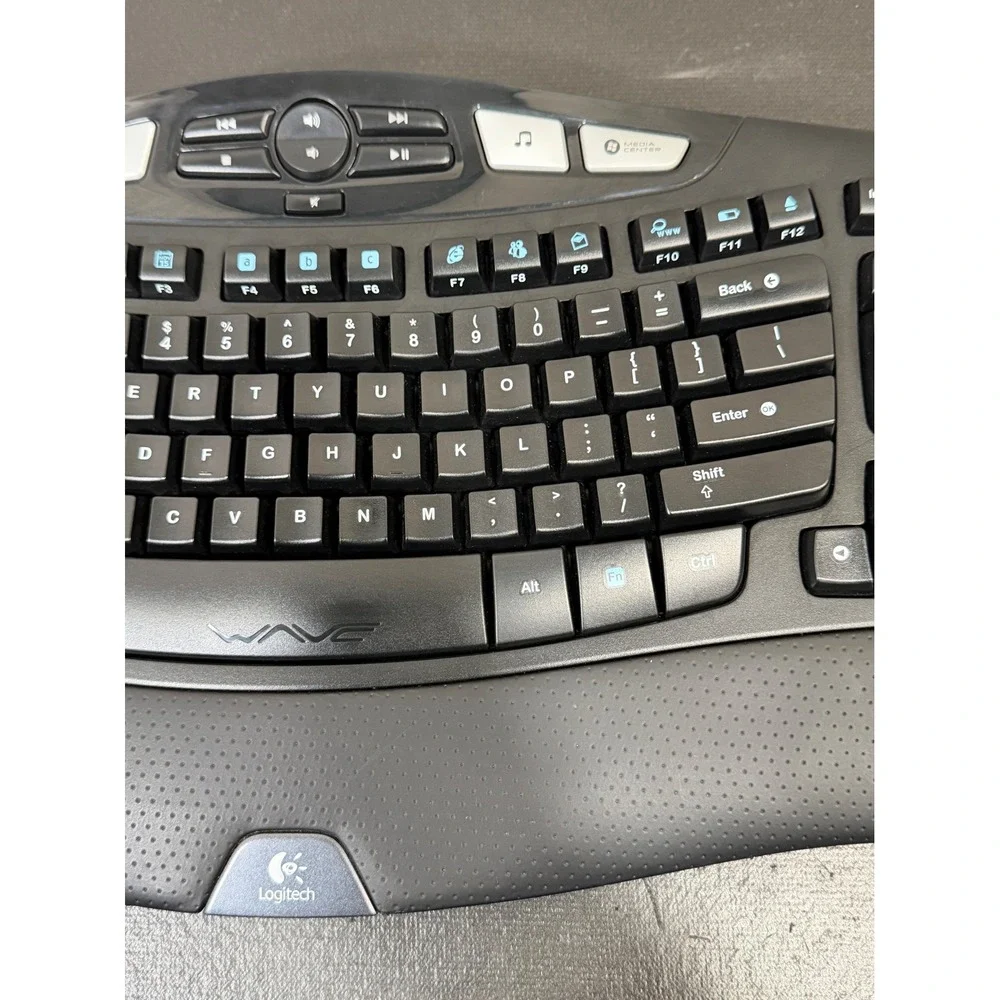 Logitech K350 Wireless Wave Keyboard Black Ergonomic Full Size Media Keys Dongle